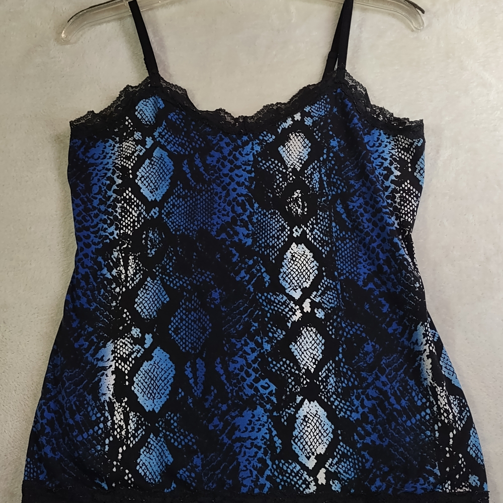 Fashion Bug Blue & Black Snake-Print Lace Trim Camisole